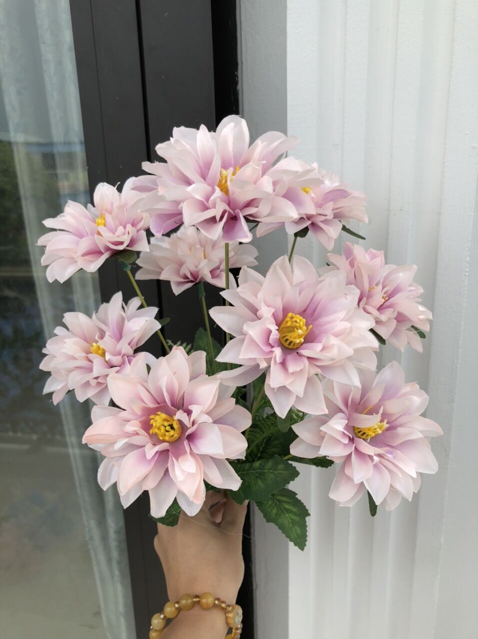 Cụm Hoa Thược Dược 9 bông Size 8cm_ Hoa Lụa Cao Cấp