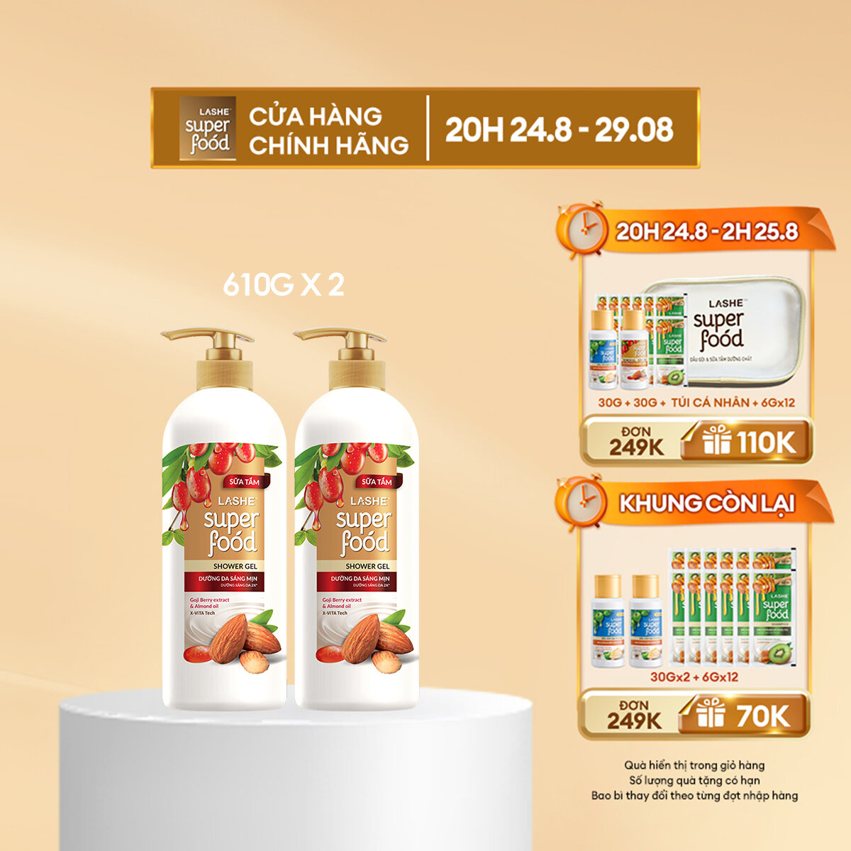 Combo 2 sữa tắm lashe superfood dưỡng da sáng mịn 610g