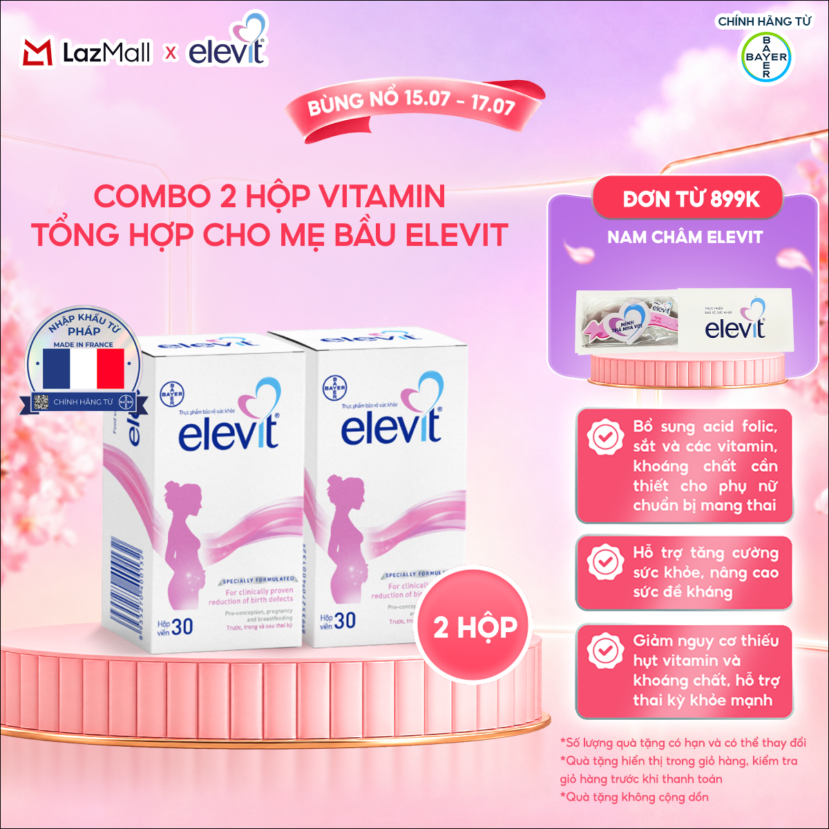 Bộ 2 Hộp Vitamin Bầu Tổng Hợp Elevit Cho Phụ Nữ Trước, Trong và Sau Thai Kỳ (30 Viên/ Hộp)