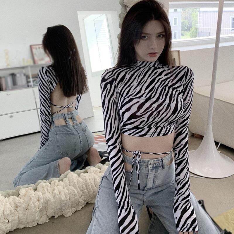 áo croptop kiểu vằn dây buộc tay dài