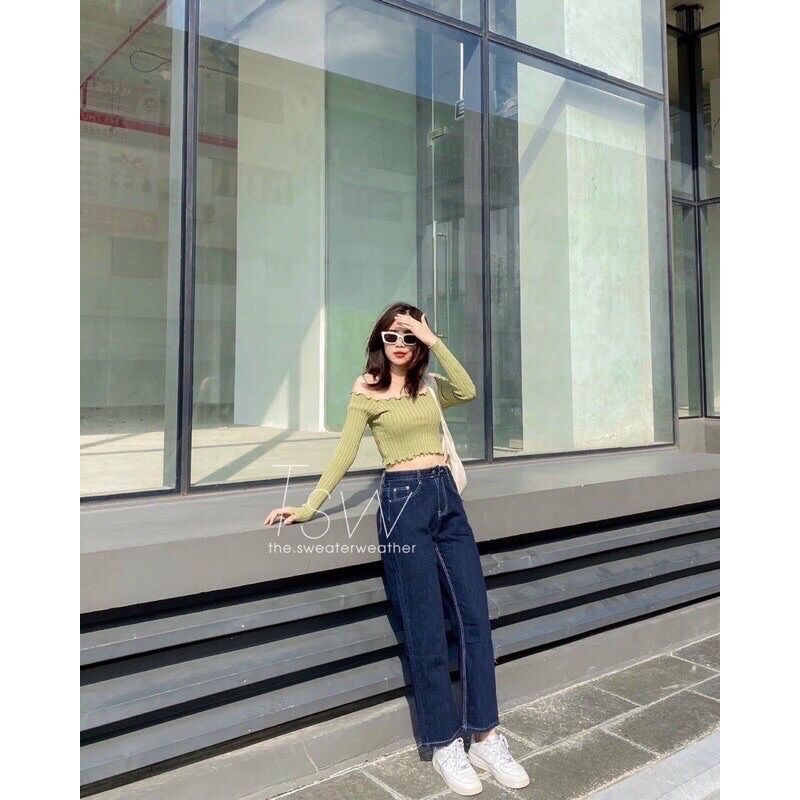 💥Áo len mongtoghi croptop dài tay trễ vai