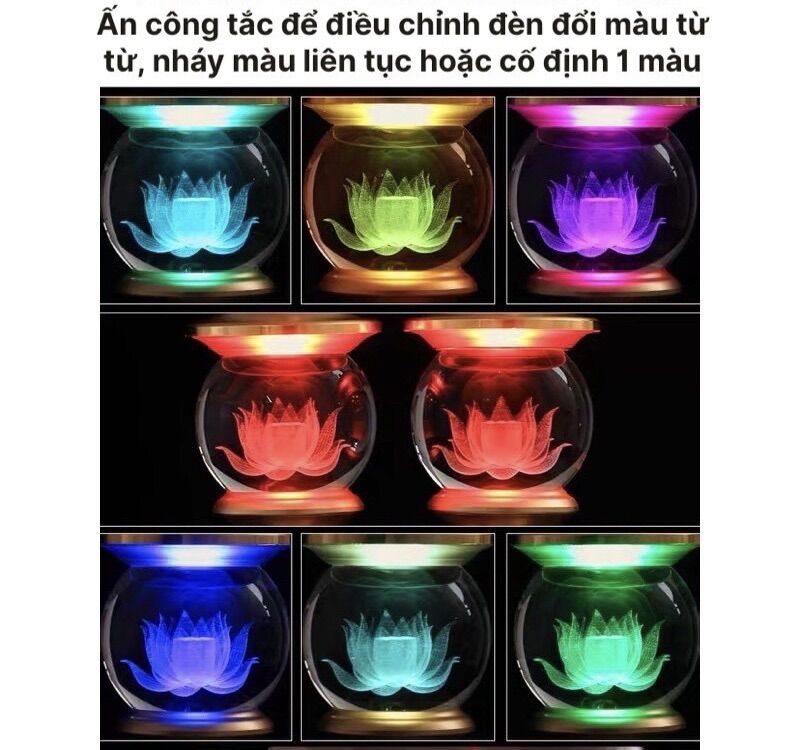 CẶP 2 CÂY ĐÈN LED PHA LÊ HOA SEN 7 MÀU THỜ CÚNG TRANG TRÍ
