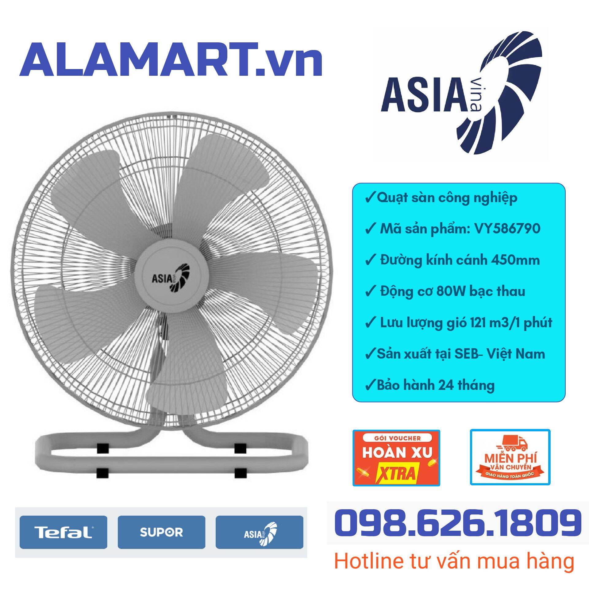 Quạt sàn bán công nghiệp asiavina - vy586790 - xám 80w