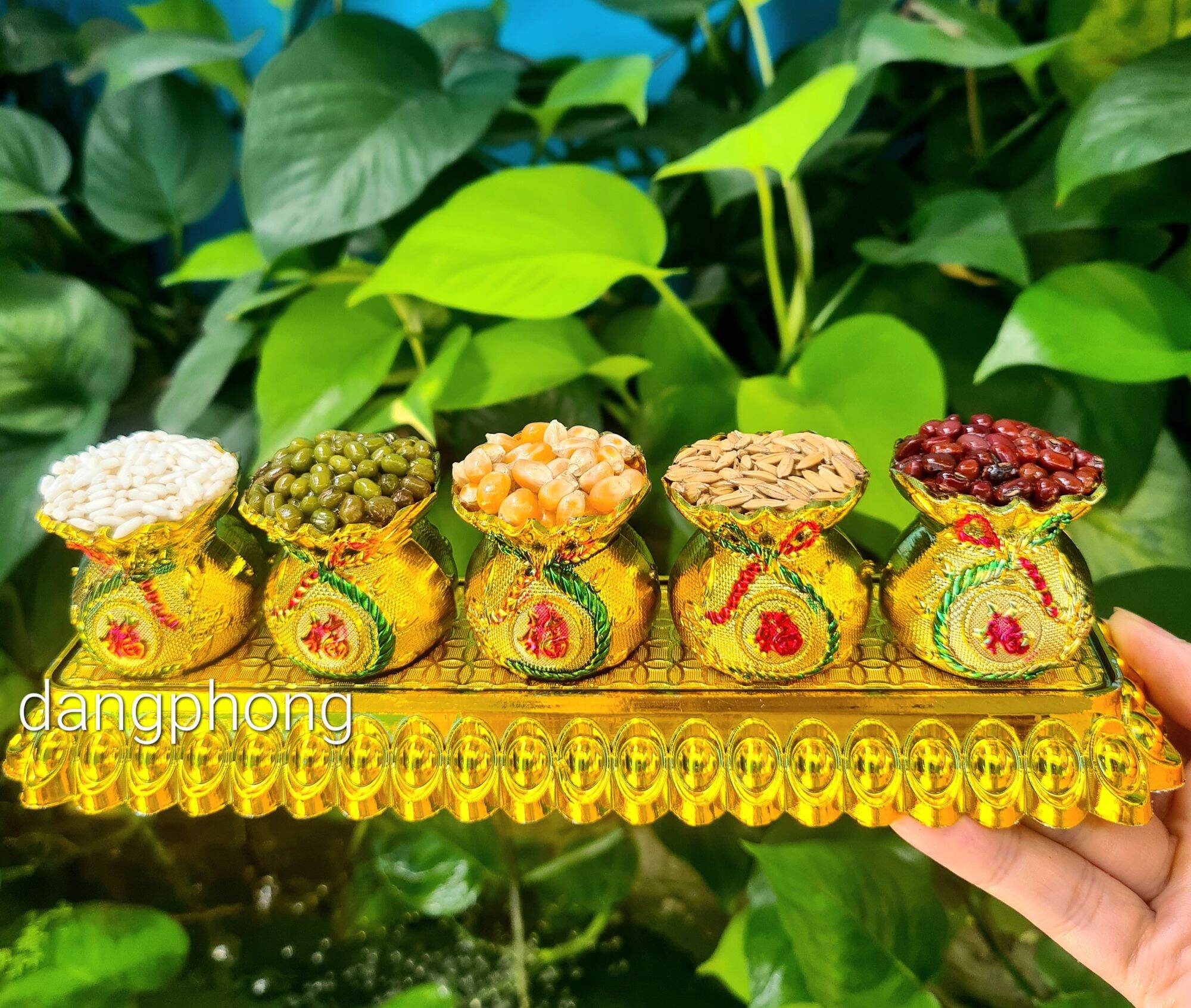 [HCM]Bộ khay 5 túi vàng ngủ cốc chưng thần tài thổ địa