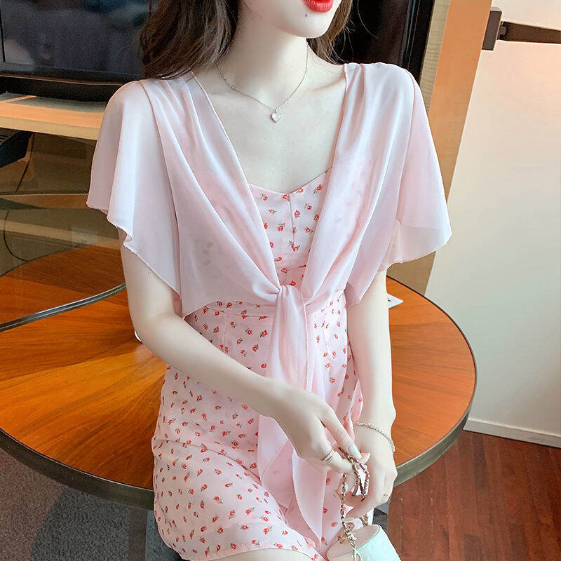 Áo Khoác Chống Nắng Vải Chiffon Ngắn Cho Nữ Mùa Hè Mỏng Thời Trang Áo Khoác Ngoài Áo Sơ Mi Che Vai Á