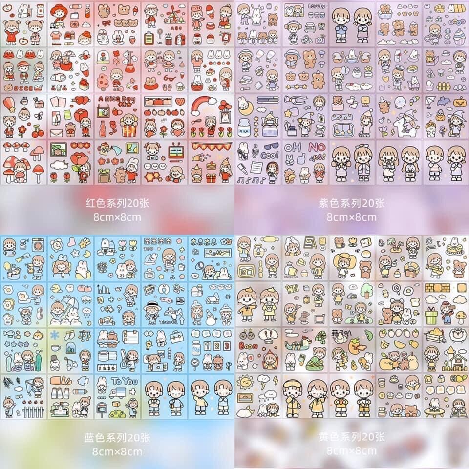 Set 10 tờ sticker hình dán dễ thương , nhiều hình