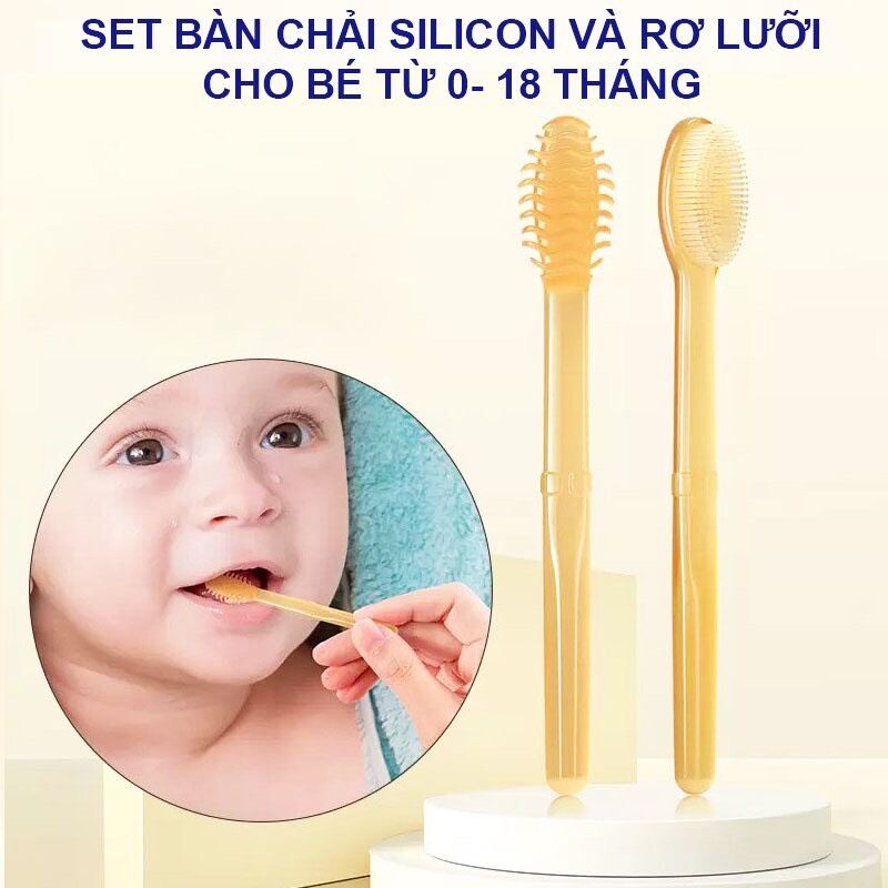 Set bàn chải và rơ lưỡi silicon cho bé