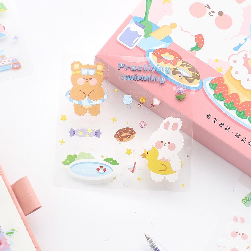 Set 3 miếng dán sticker nhựa trong suốt trang trí sổ tay