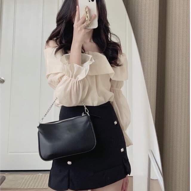 Áo sơ mi trễ vai tiểu thư
