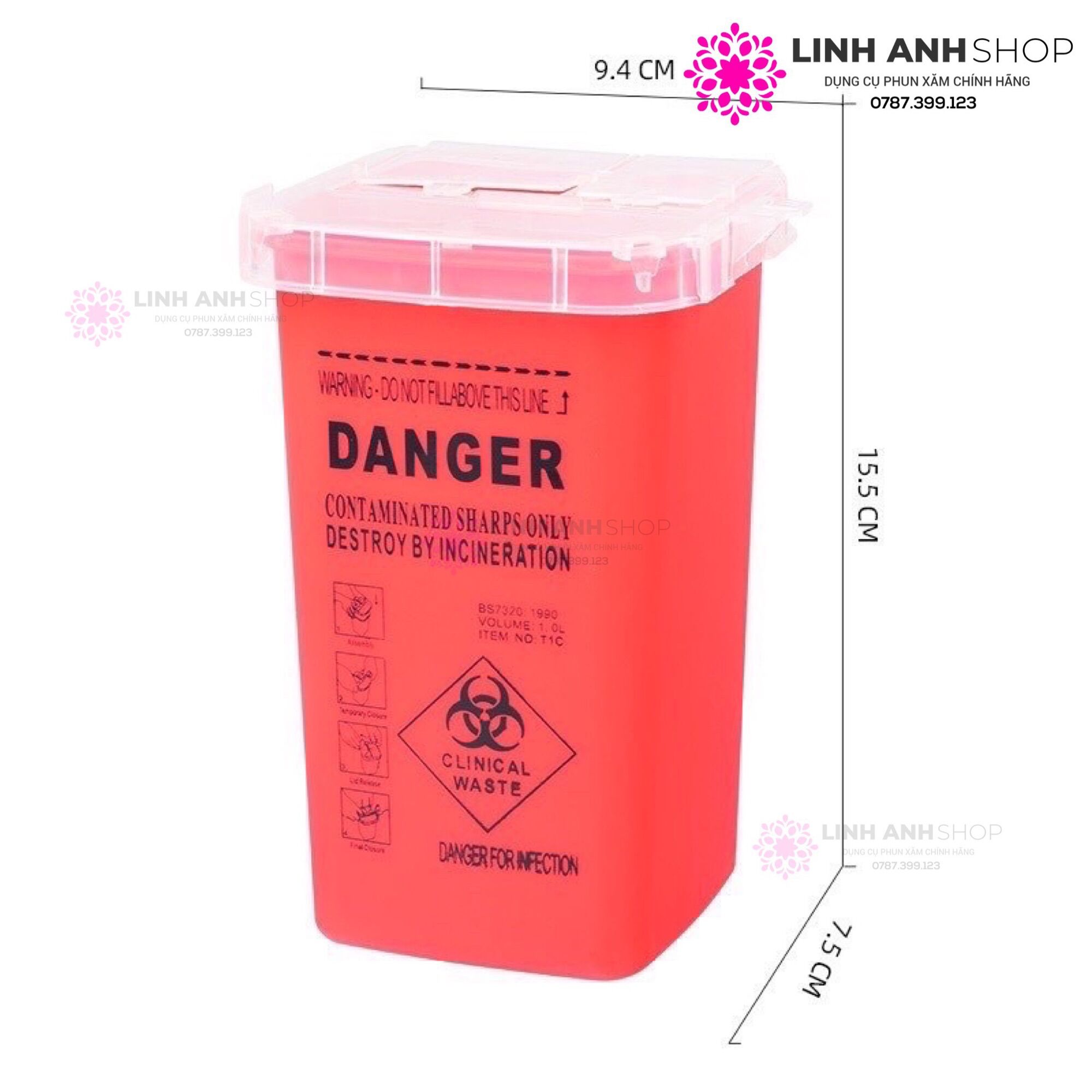 Thùng Rác Mini Đựng Kim Rác Thải Phun Xăm
