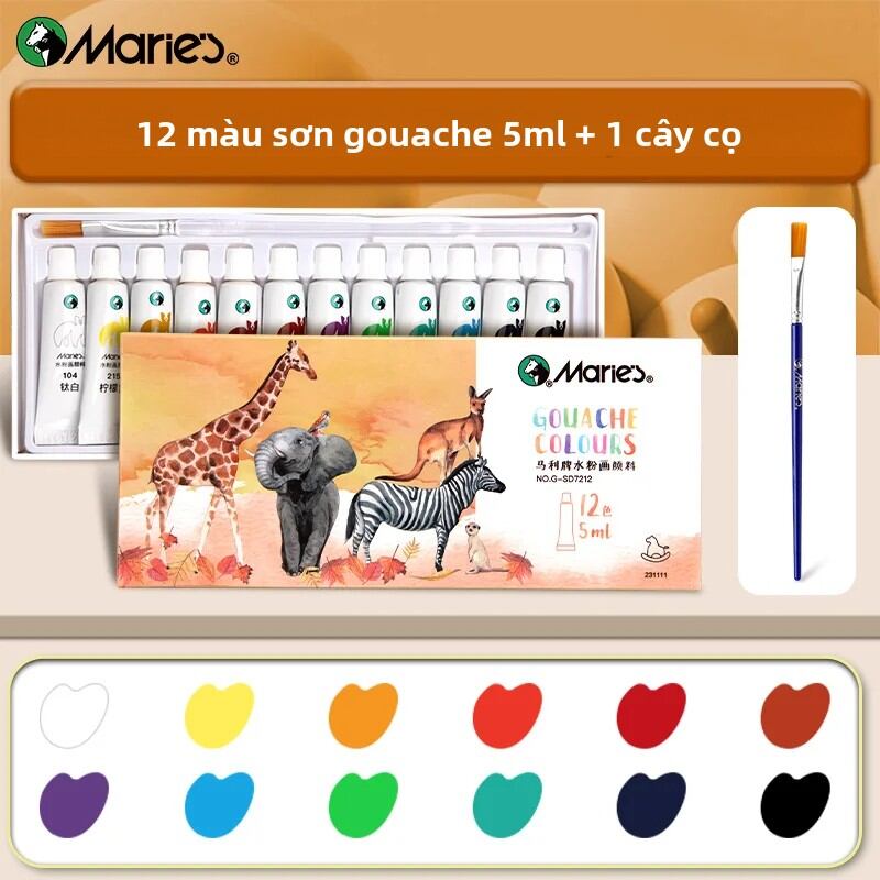 Bộ Sơn Gouache 12 Màu Của Marie Kèm 1 Cọ Vẽ Dành Cho Tranh Vẽ Trên Vải Màu Nước Đồ Dùng Nghệ Thuật DIY Cho Người Lớn Mỗi Tuýp 5ml