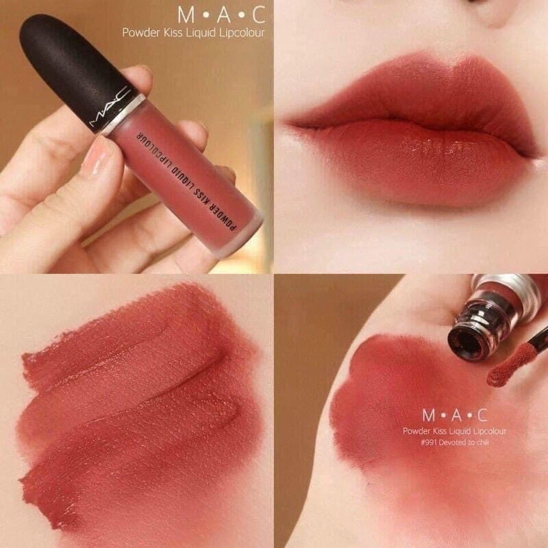 (Bill Mỹ ) son kem mac 991 Son Kem Mac Powder Kiss Liquid Lipcolour – 991 Devoted To Chili (Đỏ Gạch)