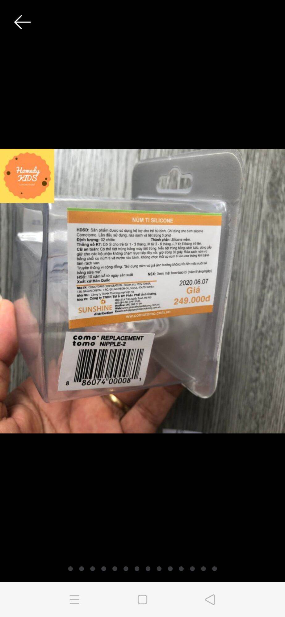 FREESHIP-1 hộp 2 Núm ti thay thế bình sữa comotomo loại 3 tia chính hãng