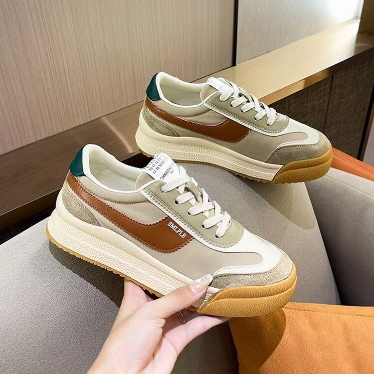 Giày thể thao nữ,giày nữ sneaker viền nâu phối da lộn đế cao 4cm mới nhất 2022