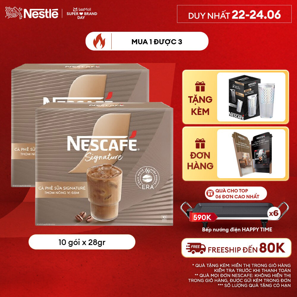 Combo 2 hộp Cà phê sữa NESCAFÉ Signature Hộp 10 gói THƠM NỒNG VỊ ĐẬM