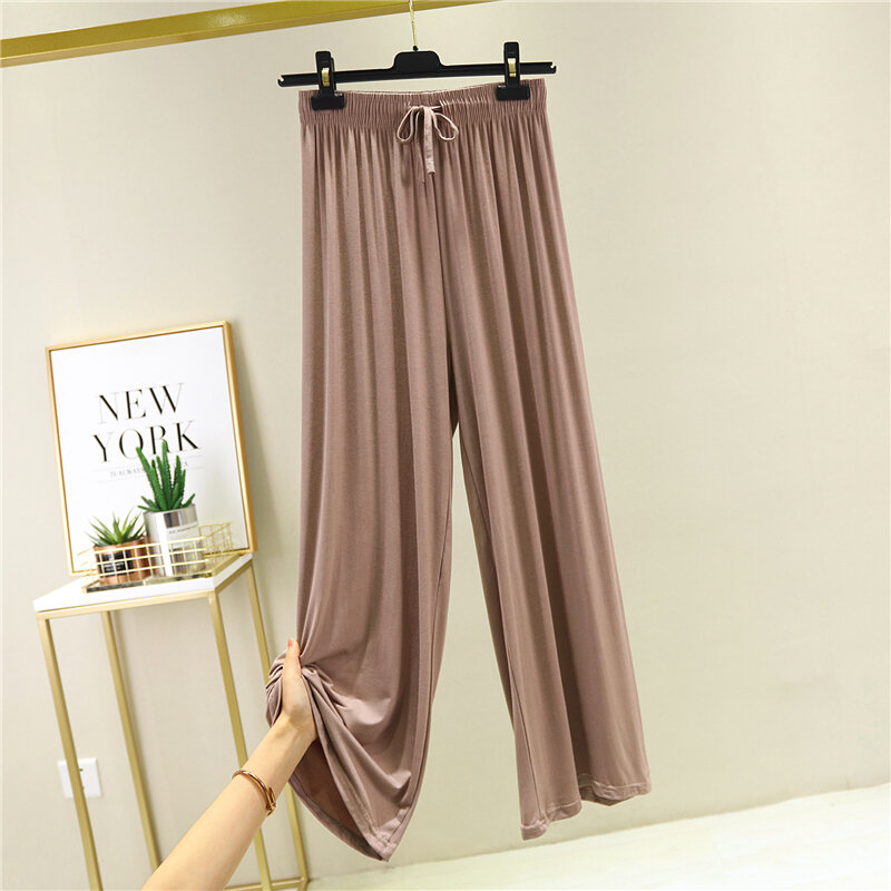 Quần Ống Rộng Tôn Dáng Gầy Cỡ Lớn Rộng Rãi Vải Modal Cảm Giác Rủ Xuống Cạp Cao Quần Dài Dễ Phối Mùa Hè Cho Nữ Quần Thường Ngày Cảm Giác Rủ Xuống Quần Ống Đứng