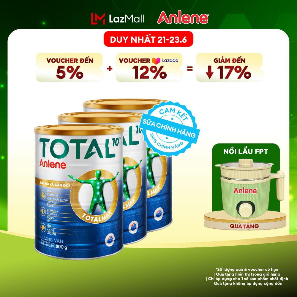 [Voucher giảm đến 26%]Combo 3 Sữa Bột Bổ Sung Dinh Dưỡng Anlene Total 10 Lon 800G