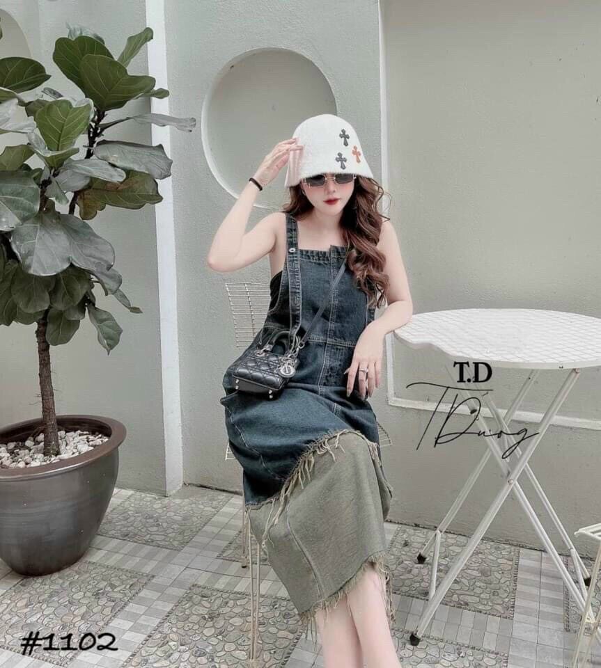 Váy yếm jean phối màu lai kiểu siêu hót