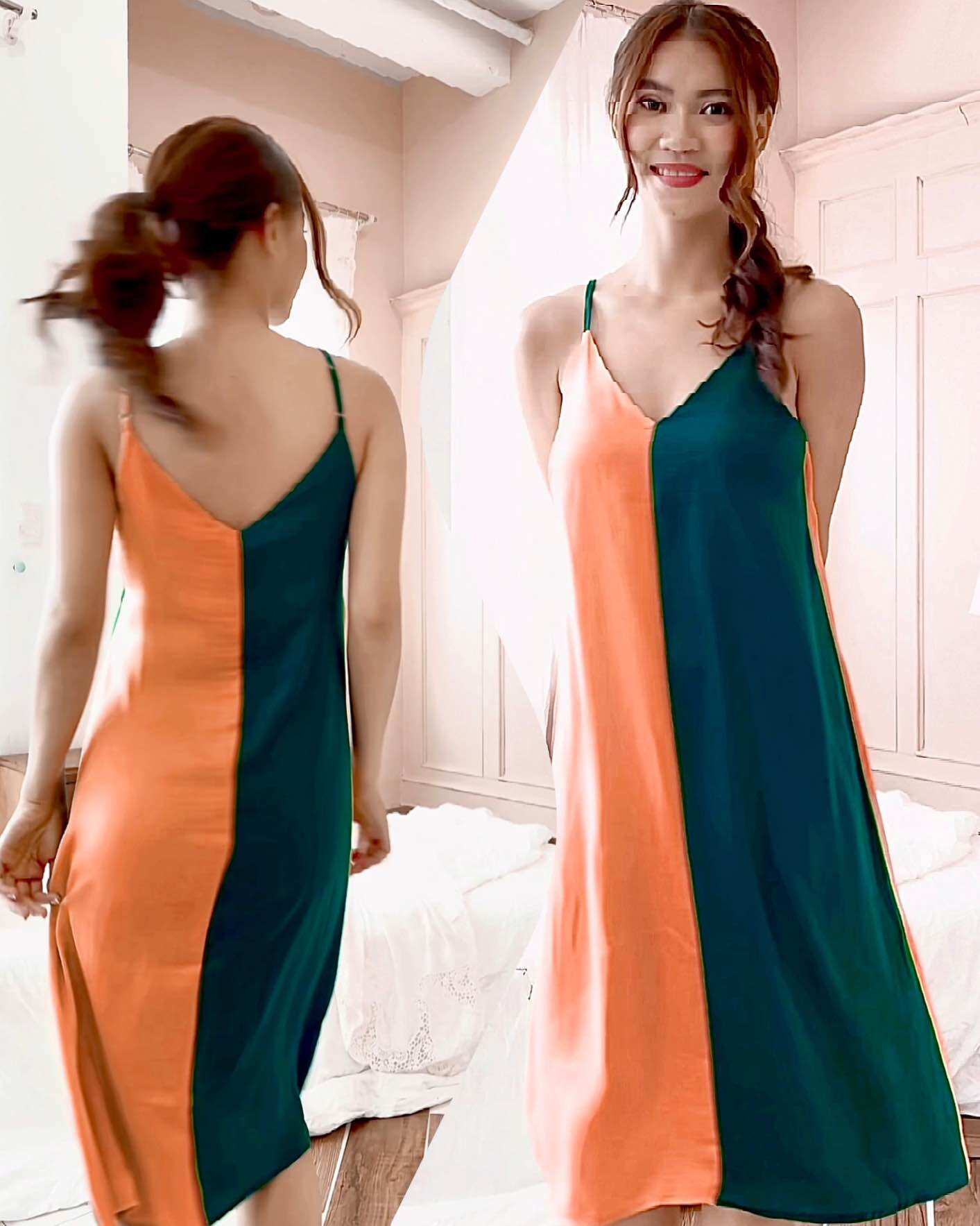 Đầm lụa 2 dây mặc nhà 2 màu