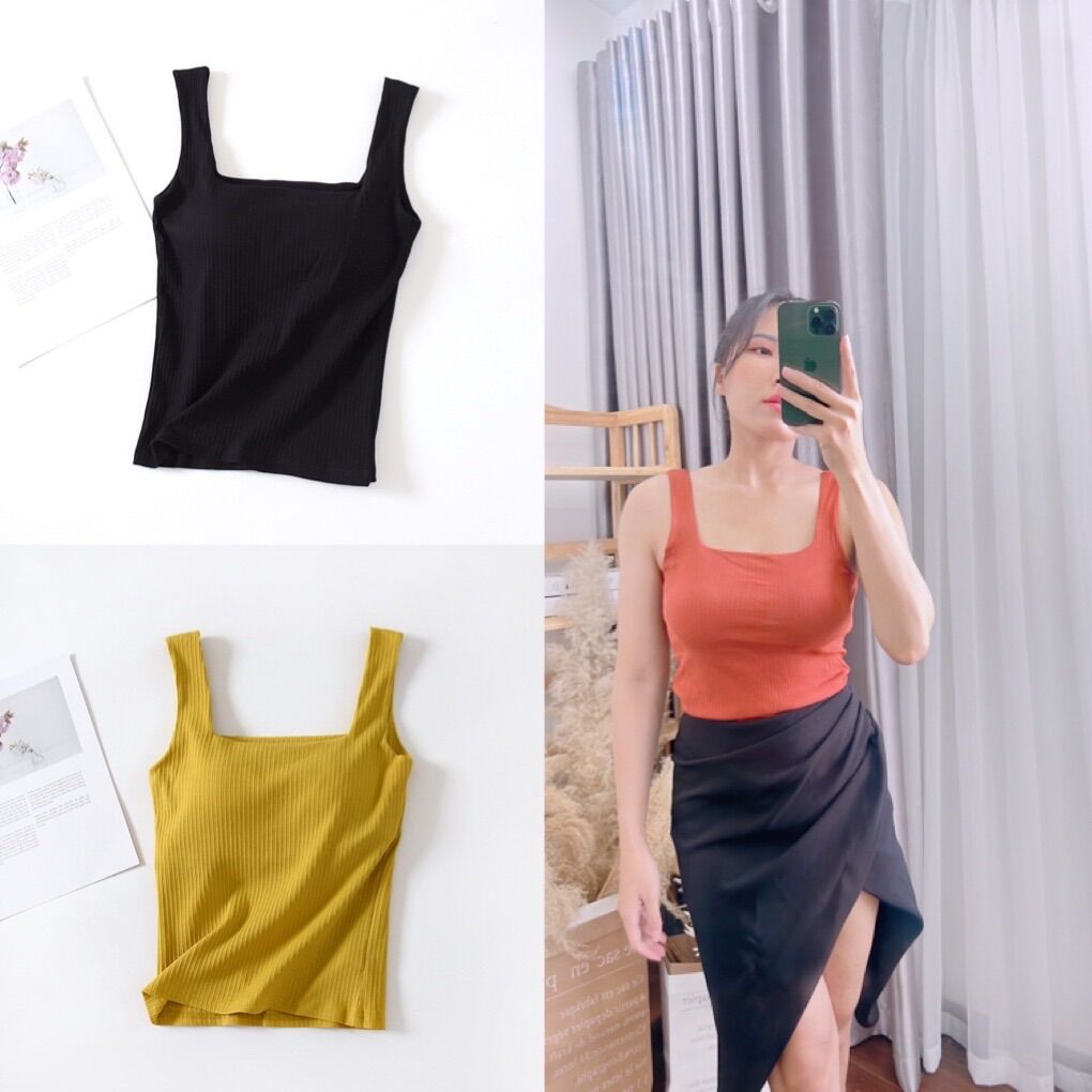 Áo 2 dây bản to cotton có mút ngực