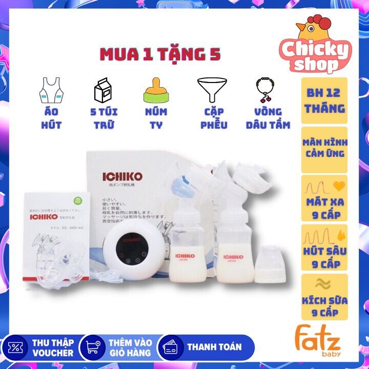 Máy Hút Sữa Điện Đôi ICHIKO Phiên Bản Mới Nhất M05 (9 mức masage, 9 mức hút sâu, hút êm ái kiệt sữa)