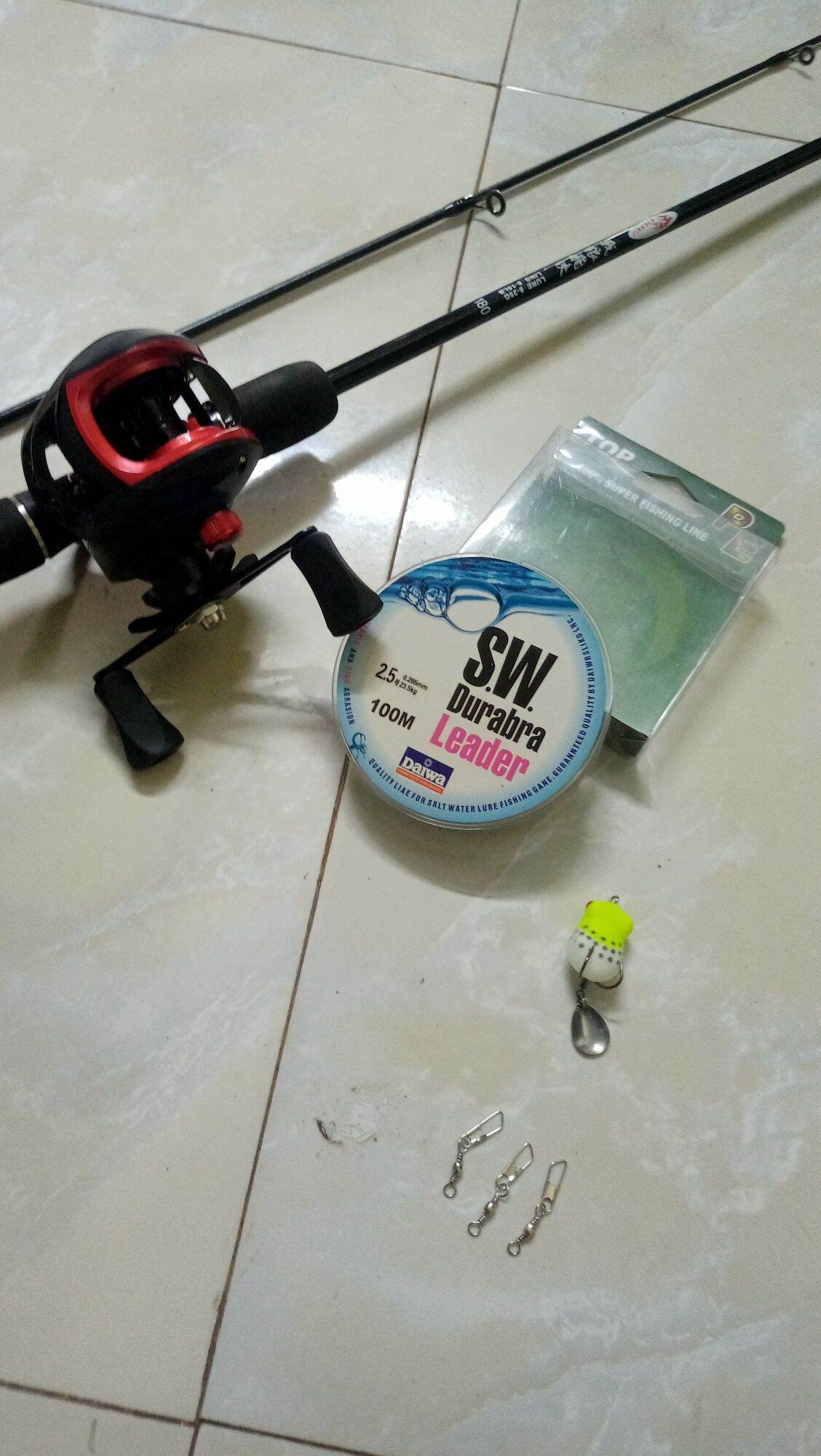 Combo cần câu lure sói đen máy ngang và phụ kiện