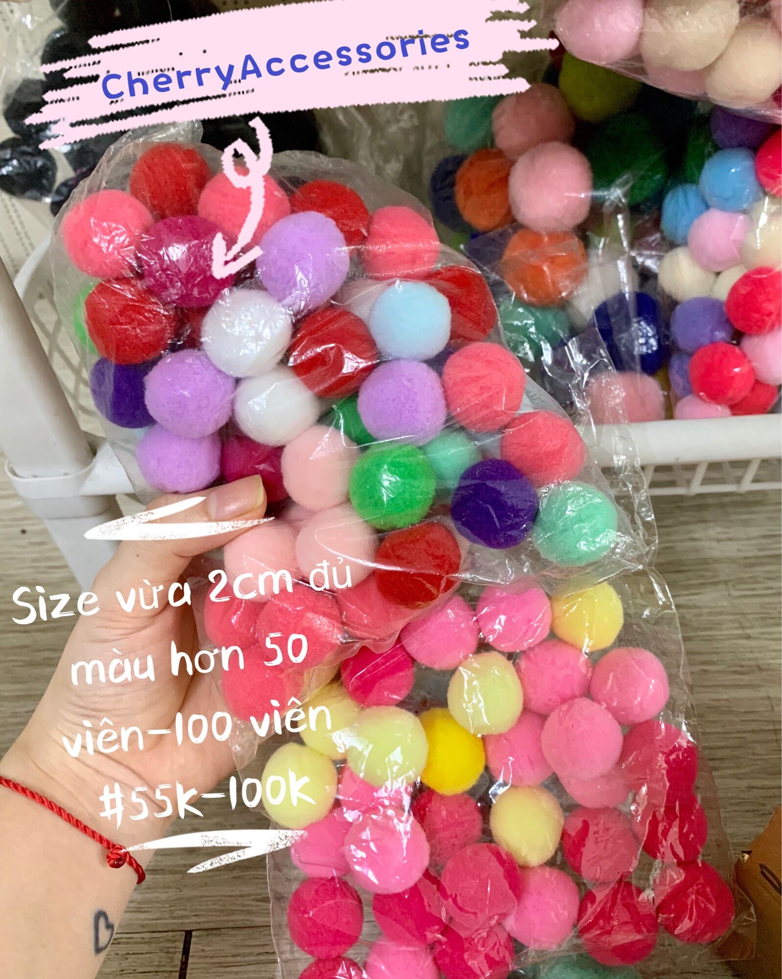 Combo cục bông pompom đủ màu đủ size