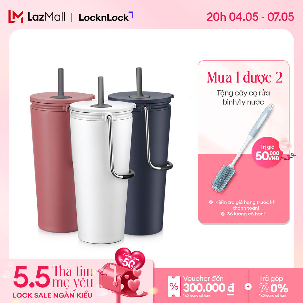 LHC4268 - Bình giữ nhiệt có ống hút Lock&Lock 540ml Bucket Tumbler with Straw - Thép không gỉ, có qu