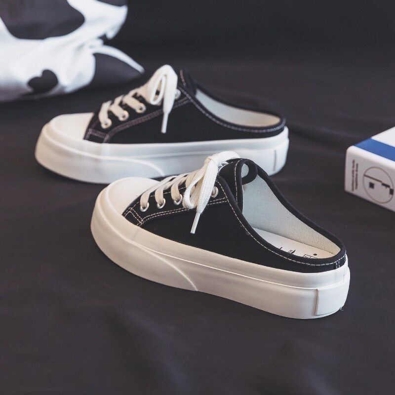 Giày sục nữ basic đế độn siêu xinh dễ mix đồ đen trắng