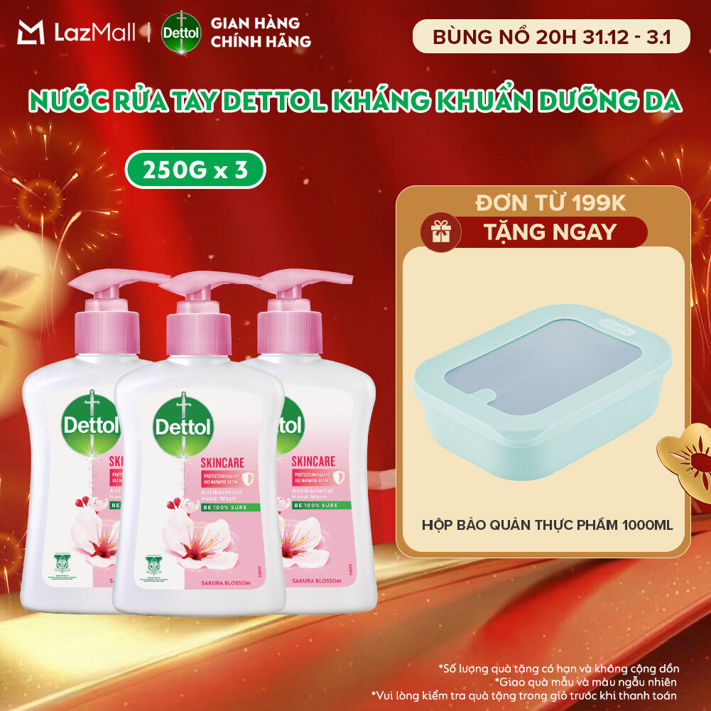  Combo 3 nước rửa tay Dettol kháng khuẩn dưỡng da hương hoa anh đào - Chai 250g 