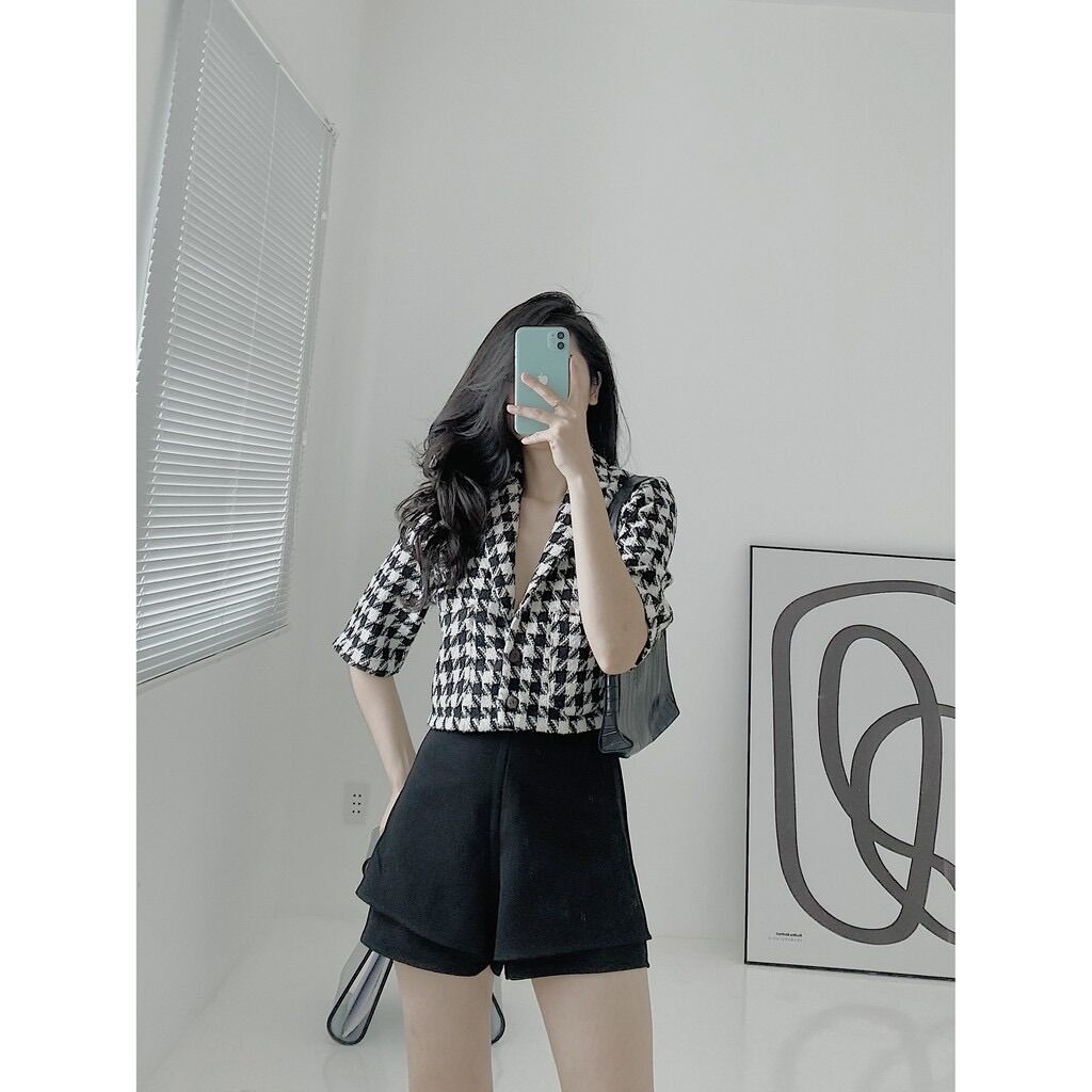 Yu cherry | áo nữ gingham pocket blazer ya362