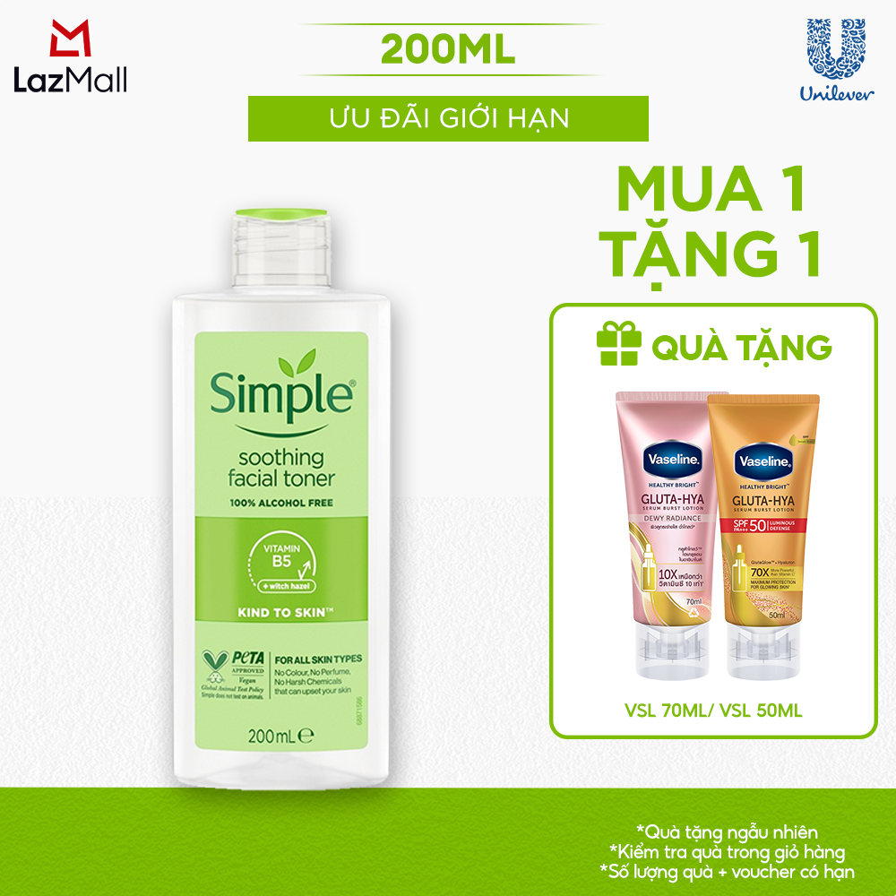 Nước hoa hồng Simple Toner làm dịu và cân bằng độ ẩm cho da - lành tính 200ml [CHÍNH HÃNG ĐỘC QUYỀN]