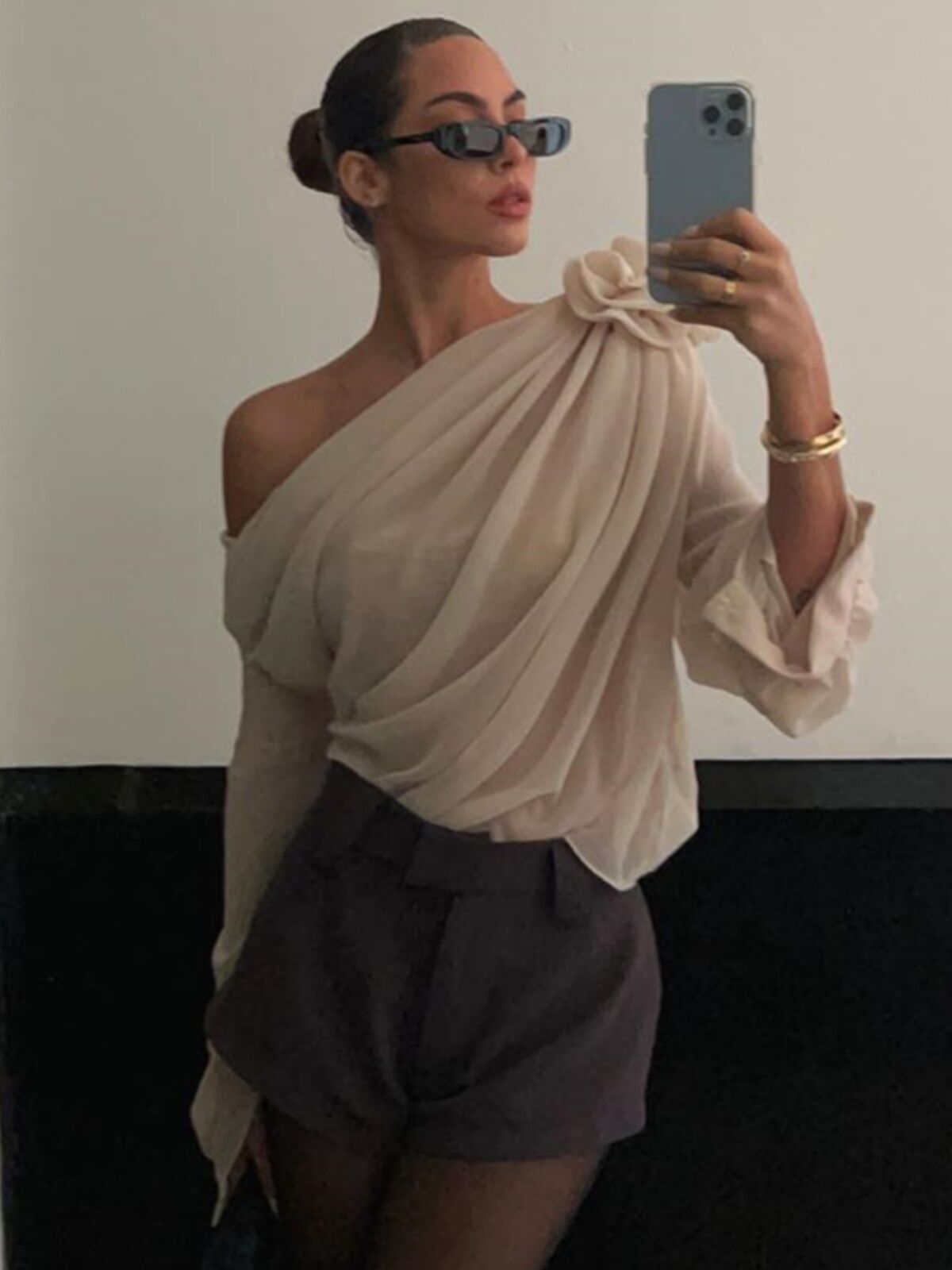 Áo Thun Tay Dài Họa Tiết Hoa Gợi Cảm Không Đều Kiểu Pháp Dành Cho Nữ Mùa Hè, Áo Thun Lưới Hở Vai Gợi Cảm, Áo Thun Thường Ngày