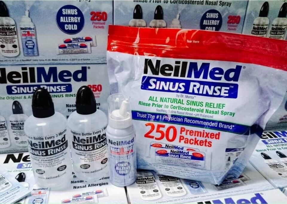2028 BỘ BÌNH RỬA MŨI NEILMED MỸ (HỘP 250 GÓI MUỐI NEILMED + 2 BÌNH RỬA MŨI + 1 Xịt) FULLBOX
