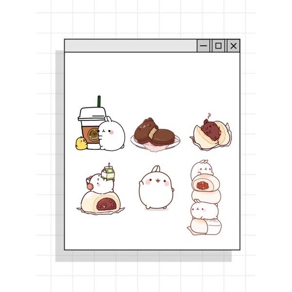 Set 12 miếng dán sticker trang trí hoạ tiết molang