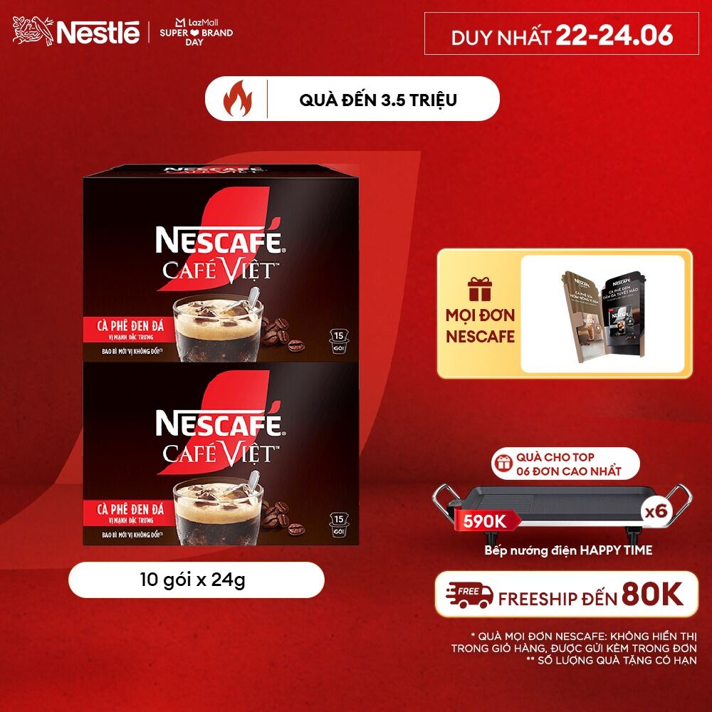[FREESHIP TOÀN QUỐC] Combo 2 hộp Cà phê đen hòa tan NESCAFÉ CAFÉ VIỆT (16g x 15 gói)