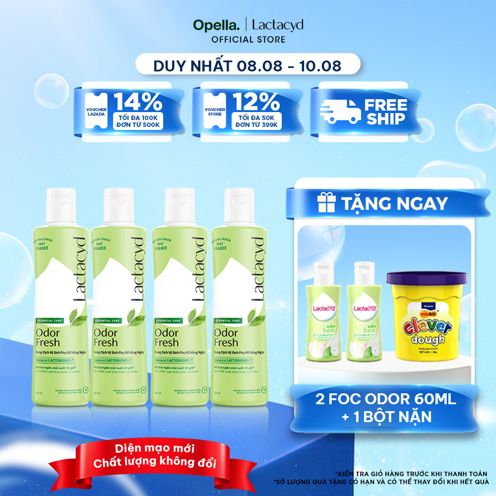 Bộ 4 chai Dung Dịch Vệ Sinh Phụ Nữ Lactacyd Odor Fresh Ngăn Mùi 24H 250ml/chai