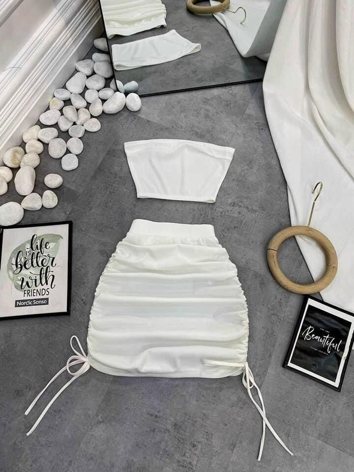Set áo ống kèm chân váy rút dây xịn xò