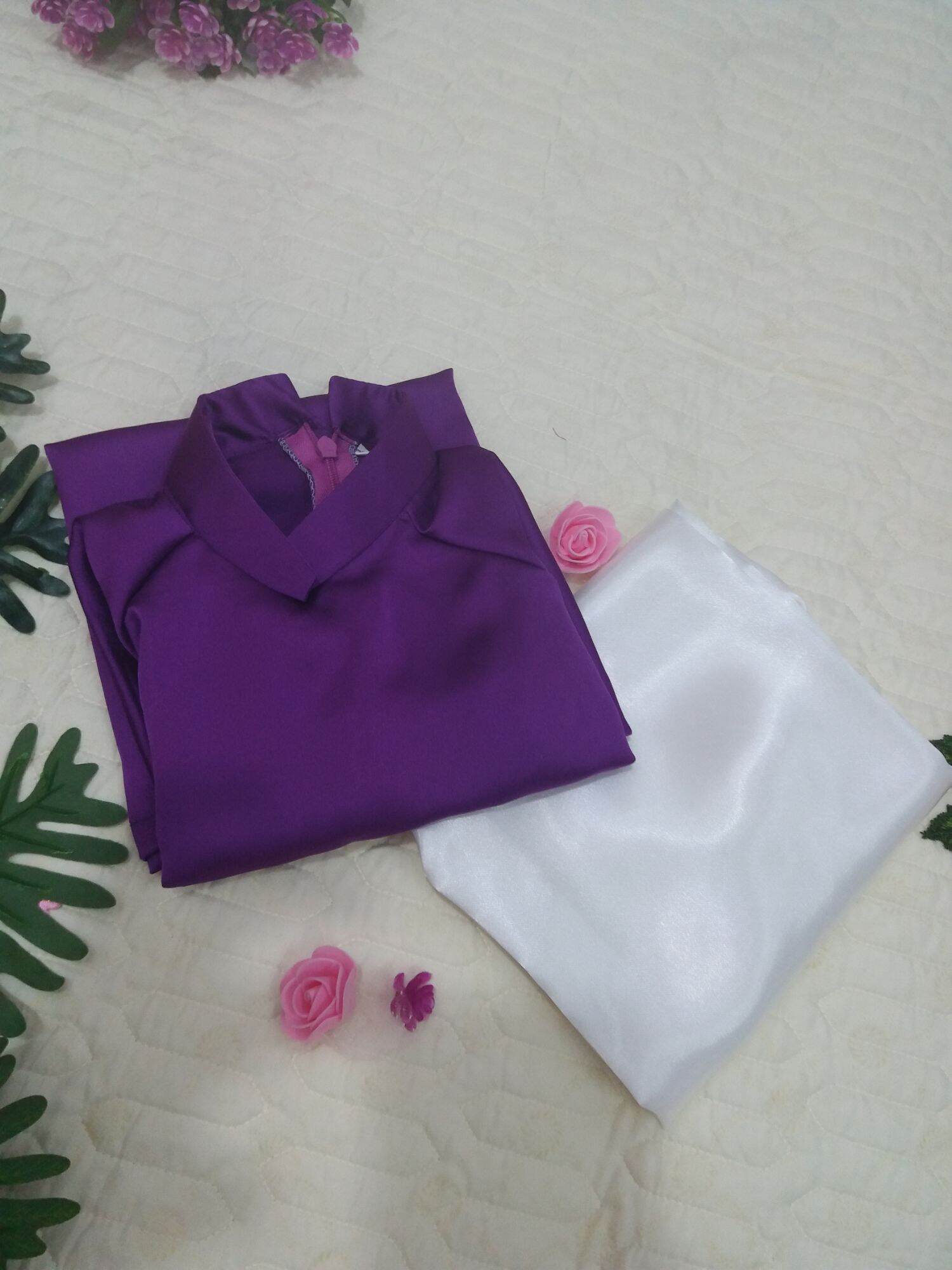 Áo dài lụa satin tím huế