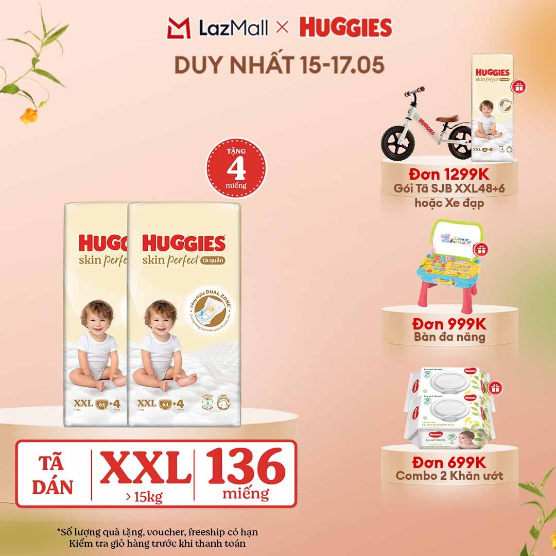 [CHỈ 15-17.05 QUÀ TẶNG ĐH 699K]  Combo 2 Tã quần Huggies Skin Perfect XXL size Mega Jumbo 64+4 miếng - Nhiều phiên bản