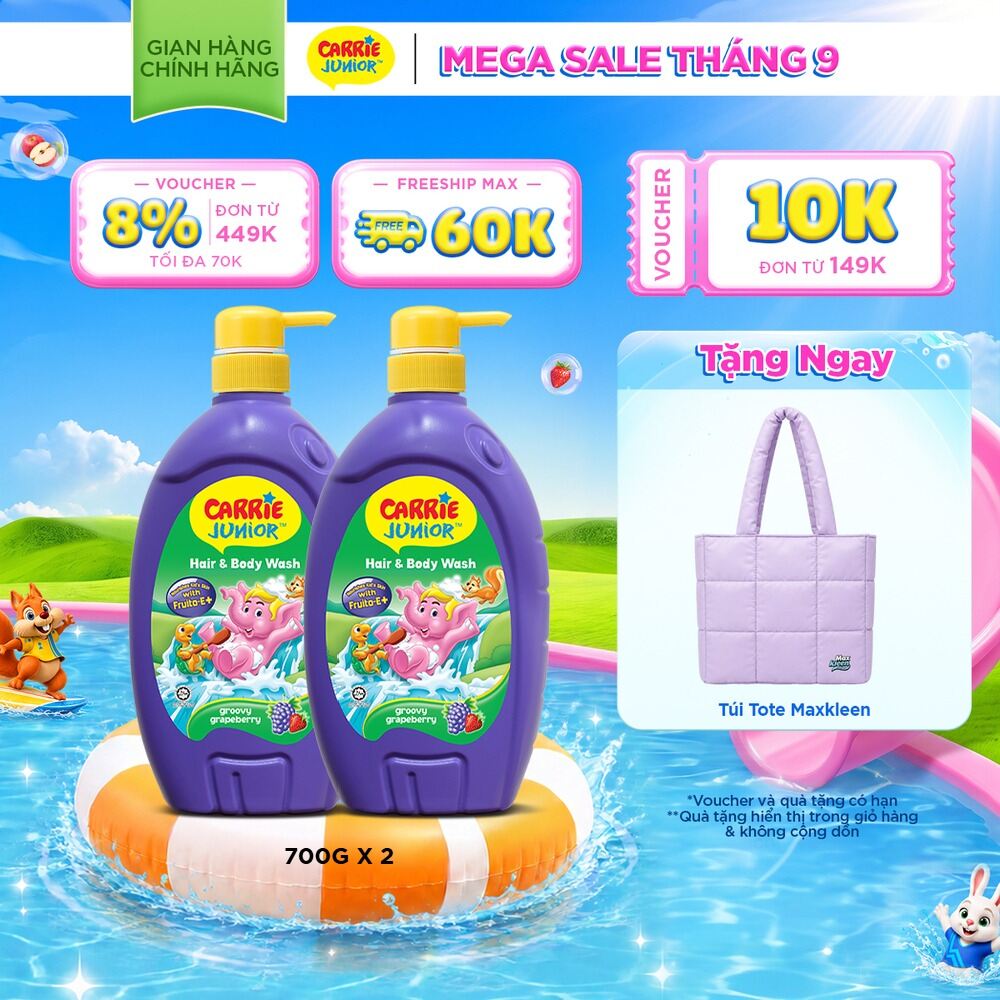 Combo 2 Sữa Tắm Gội cho bé Carrie Junior chiết xuất trái cây thiên nhiên Hương Grapeberry (700g/chai)