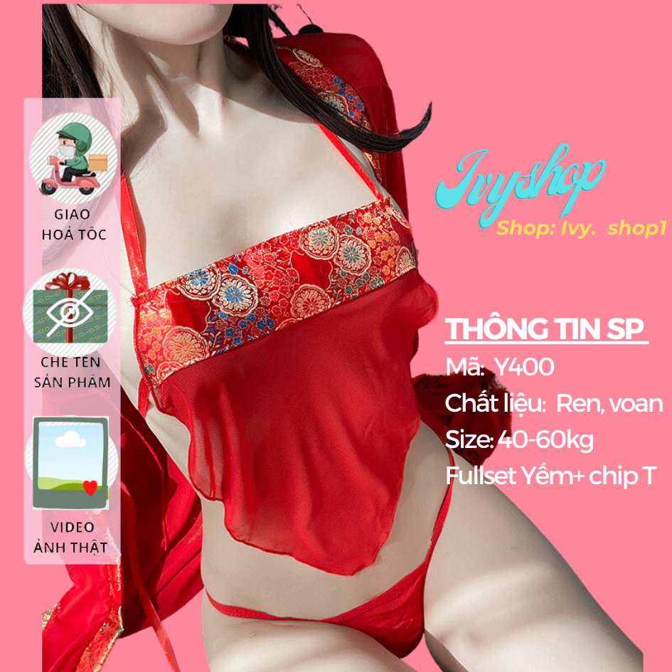 Áo Yếm Ngủ Cosplay Sexy Tân Nương Xuyên Thấu, Bộ Đồ Ngủ Áo Yếm Tặng Quàn Chip T Lọt Khe Buộc Dây Freesize - Y400 - Không Gồm Áo Choàng