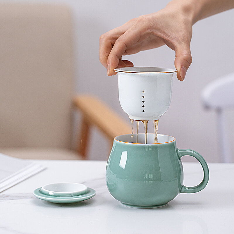 Cốc mug cốc tách nước trà có nắp cốc trà hoa thủy tinh lọc gốm sứ cốc pha trà văn phòng cốc nước nam nữ