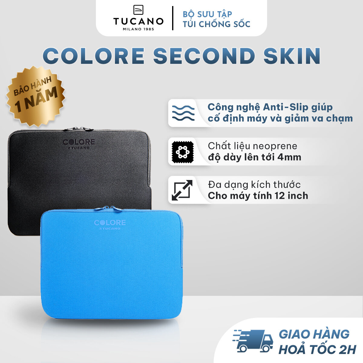 Túi Kháng Sốc Macbook 13 Pro Cao Cấp TUCANO COLORE SECOND SKIN - Thiết Kế Trẻ Trung, Kháng Sốc Cực Tốt