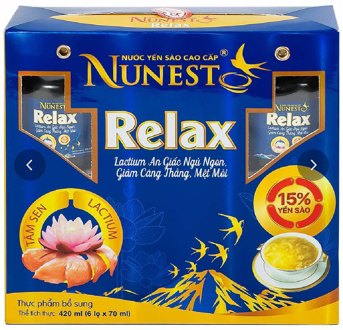 Nước Yến Sào Cao Cấp Nunest 15% Relax an giấc ngủ ngon, giảm căng thẳ ng, mệt m ỏi (6 hũ x 70ml)