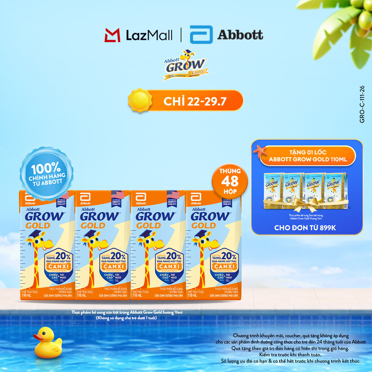 Thùng 48 hộp thực phẩm bổ sung sữa tiệt trùng pha sẵn Abbott Grow Gold hương Vani 110ml cho trẻ từ 1 tuổi (bao bì thay đổi theo từng đợt nhập hàng)
