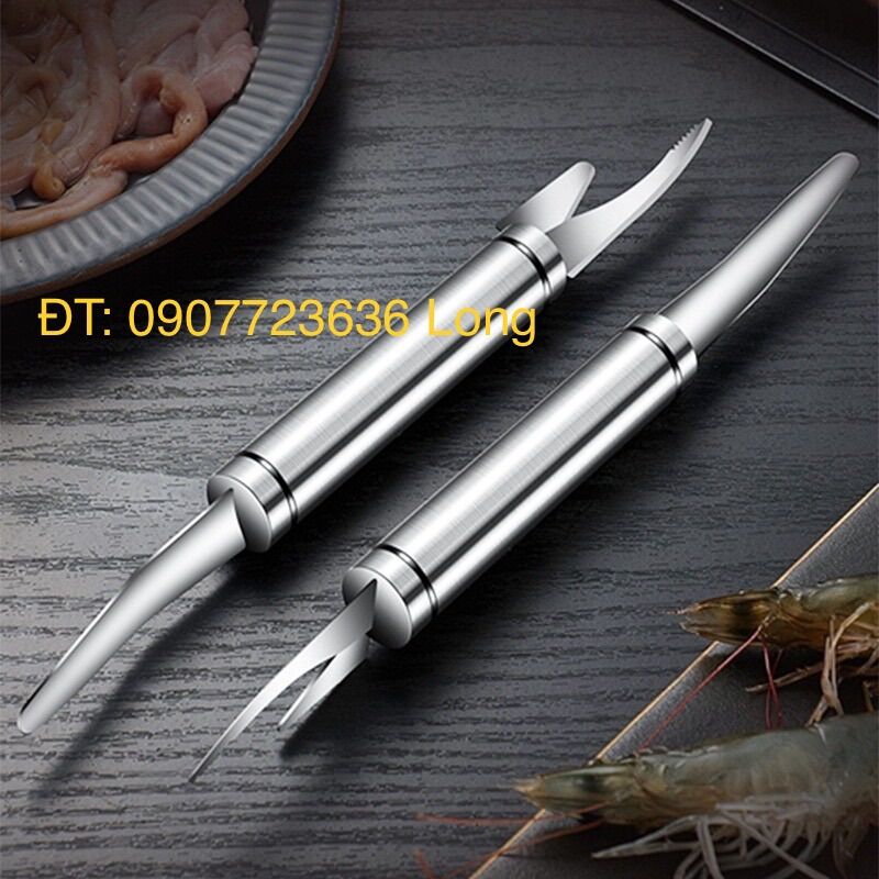 Dụng cụ bóc vỏ tôm 2 đầu đa năng (Làm lòng, bóc vỏ tôm, lấy chỉ tôm, đánh vảy cá Inox