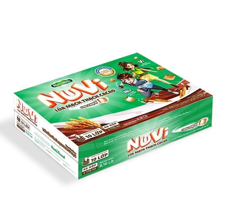 Thùng sữa Nuvi lúa mạch thạch cacao 170ml