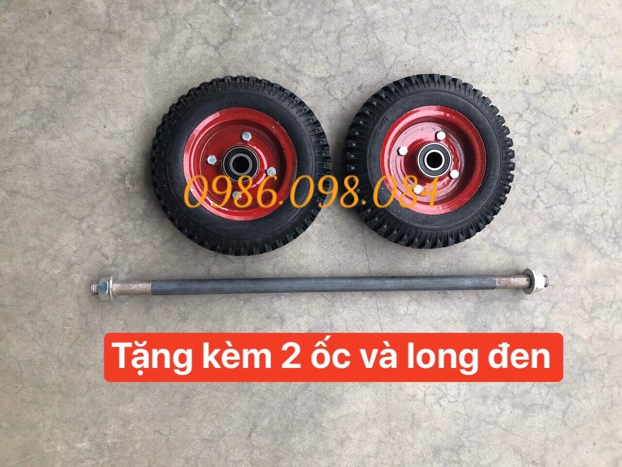Bảng giá 2 bánh xe đẩy đường kính 20cm kèm trục bánh xe 17ly dùng để thay thế và chế tạo xe đẩy hàng