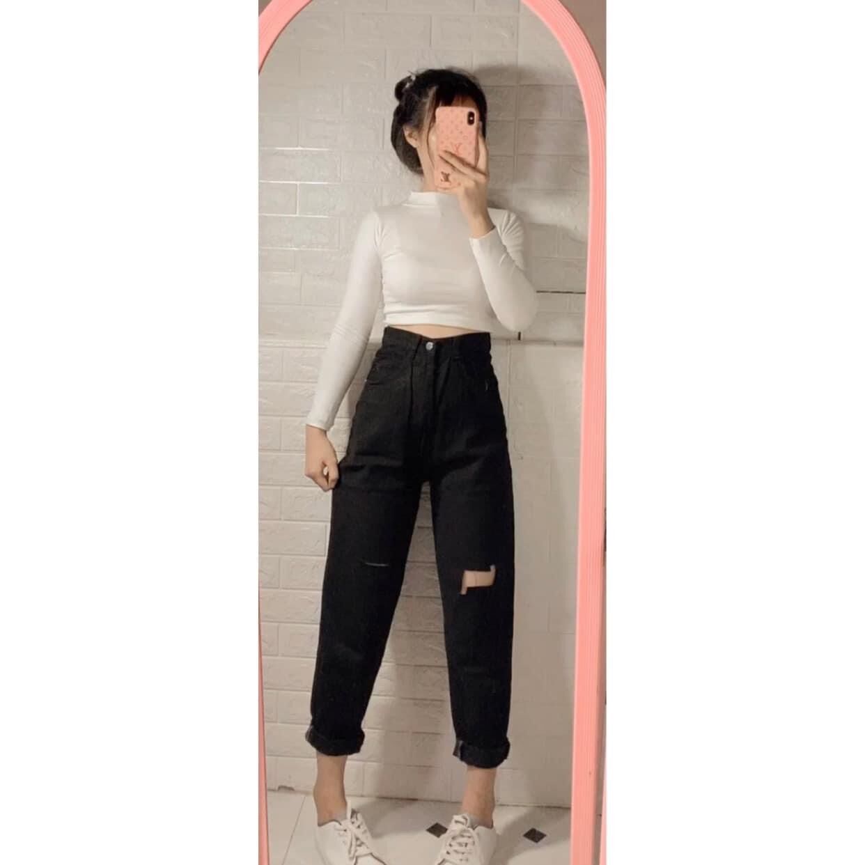 💕baggy jeans lưng cao rách pt ô zz